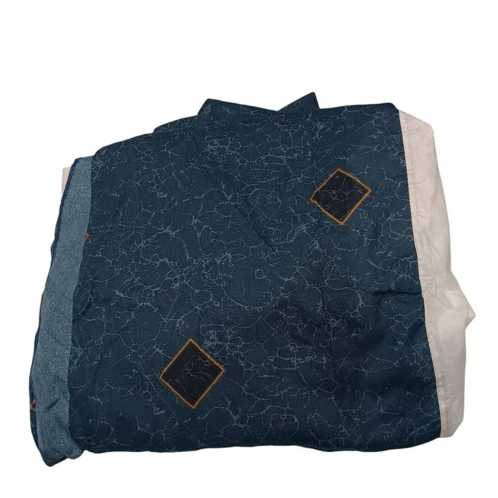 Vintage 80's springs King size‎ bed sheet skirt pillow cases Beige Blue diamond